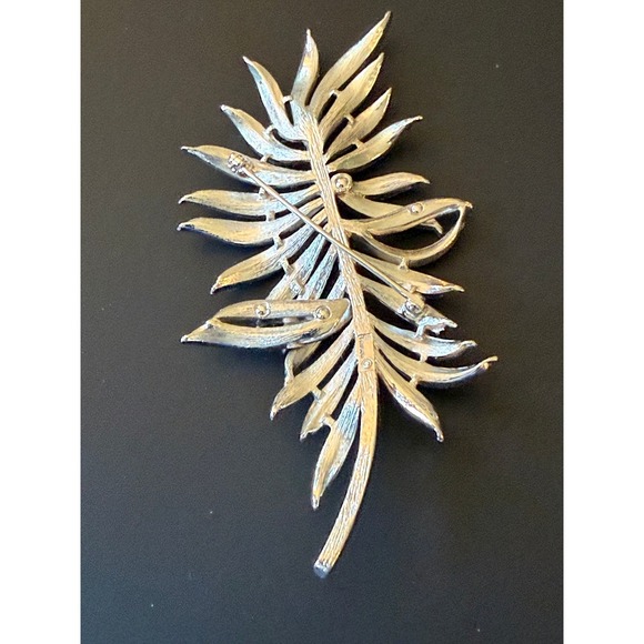 Vintage Crown Trifari Large Silver Tone Palm Leaf Brooch Pin 4" Signed Statement - Picture 5 of 5